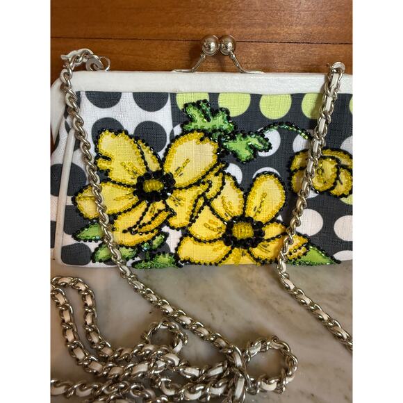 Isabella Fiore Chain Detail Beaded Floral Special Occassion Bag Purse - Picture 5 of 10